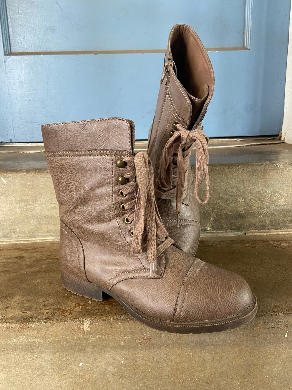 Rampage Jeliana taupe mid height combat style lace up boot